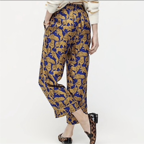 J. Crew Collection Silk Twill Relaxed Pants in Sleepy Lions Print - Picture 2 of 8